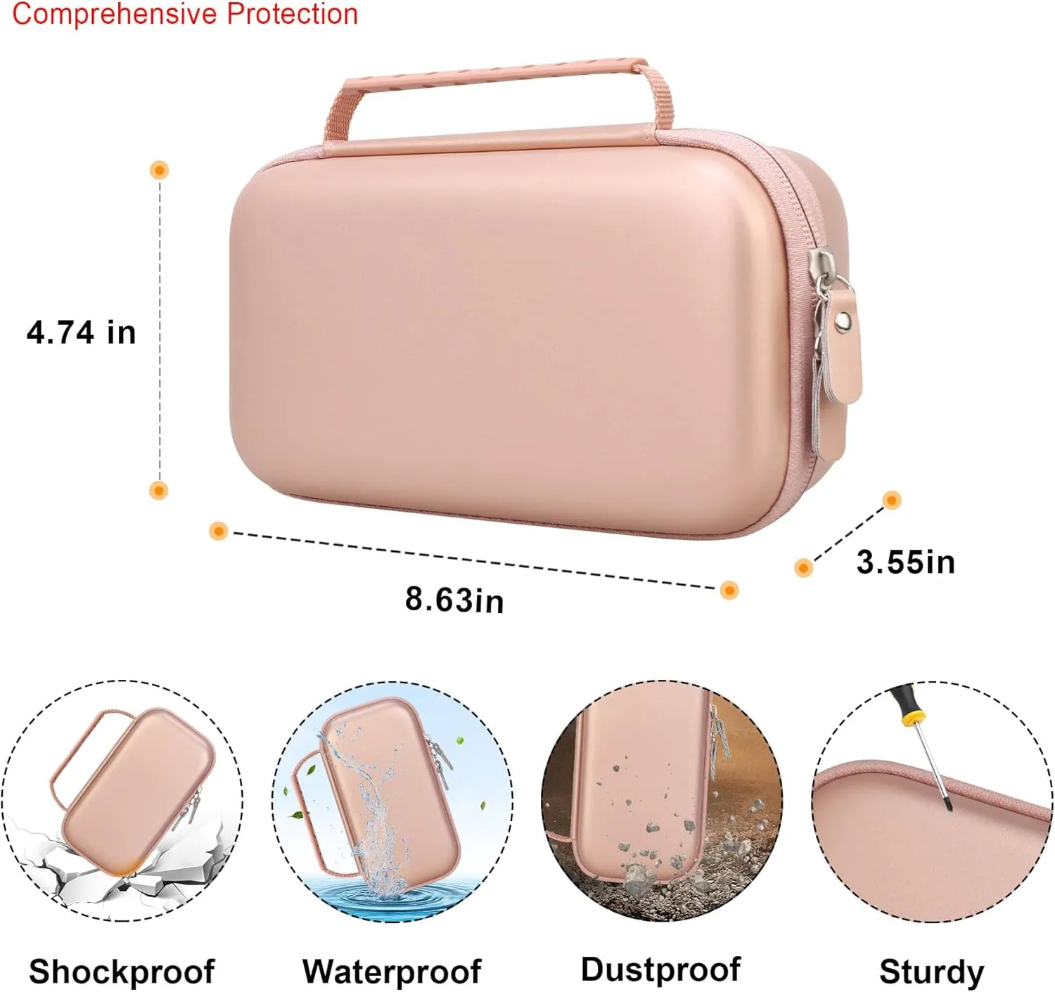 Elonbo Carrying Case ​for Asthma Inhaler, Inhaler Spacer for Kids and Adults, Masks, Inhaler Holder Asthma Travel Organize Bag, Pocket Fits Allergy Meds, Ventolin Inhaler, Rose Gold (Case Only)
