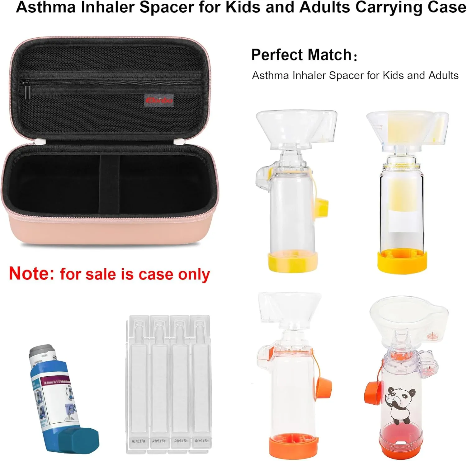 Elonbo Carrying Case ​for Asthma Inhaler, Inhaler Spacer for Kids and Adults, Masks, Inhaler Holder Asthma Travel Organize Bag, Pocket Fits Allergy Meds, Ventolin Inhaler, Rose Gold (Case Only)