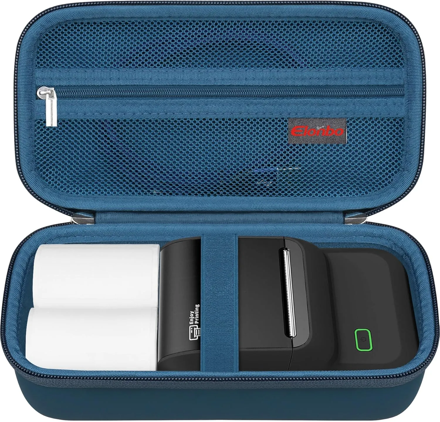 Elonbo Carrying Case for Ponek M100/ NelkoGlobal M100 Label Maker, Portable Inkless Thermal Bluetooth Label Printer Bag, Handheld Barcode Labeler Storage Holder, Mesh Pocket Fits Label Paper.Dark blue