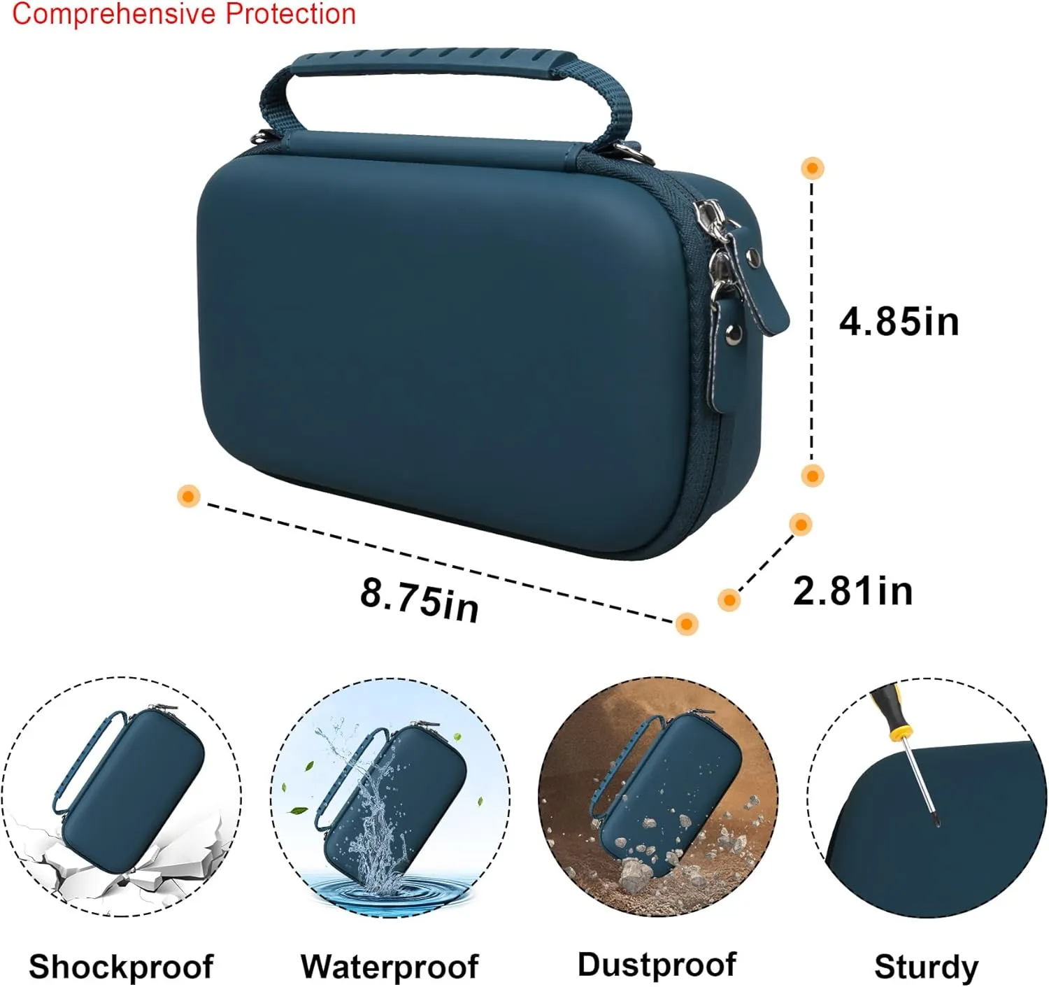 Elonbo Carrying Case for Ponek M100/ NelkoGlobal M100 Label Maker, Portable Inkless Thermal Bluetooth Label Printer Bag, Handheld Barcode Labeler Storage Holder, Mesh Pocket Fits Label Paper.Dark blue