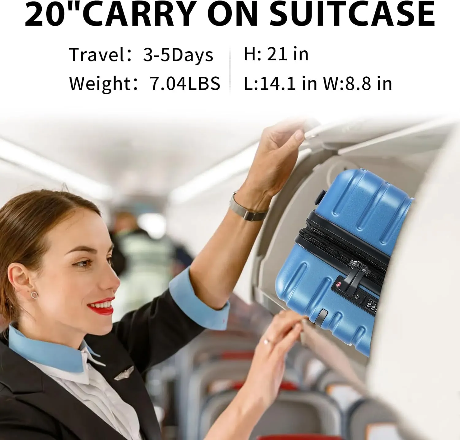 EMPSIGN Carry On Luggage with Spinner Wheels, Hard Shell Carry-On Suitcase 21x14x9 Airline Approved & Built-in TSA Lock, Durable Travel Rolling Suitcase, Carry-On 20-Inch, Light Blue