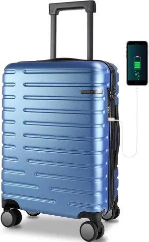 EMPSIGN Carry On Luggage with Spinner Wheels, Hard Shell Carry-On Suitcase 21x14x9 Airline Approved & Built-in TSA Lock, Durable Travel Rolling Suitcase, Carry-On 20-Inch, Light Blue