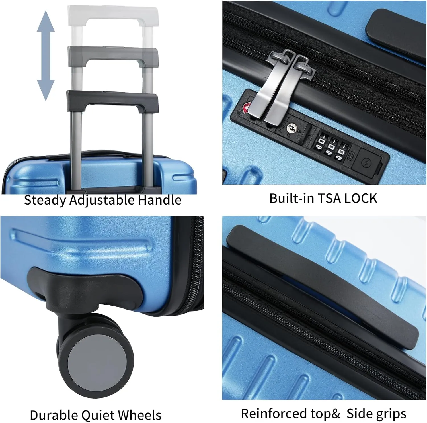EMPSIGN Carry On Luggage with Spinner Wheels, Hard Shell Carry-On Suitcase 21x14x9 Airline Approved & Built-in TSA Lock, Durable Travel Rolling Suitcase, Carry-On 20-Inch, Light Blue