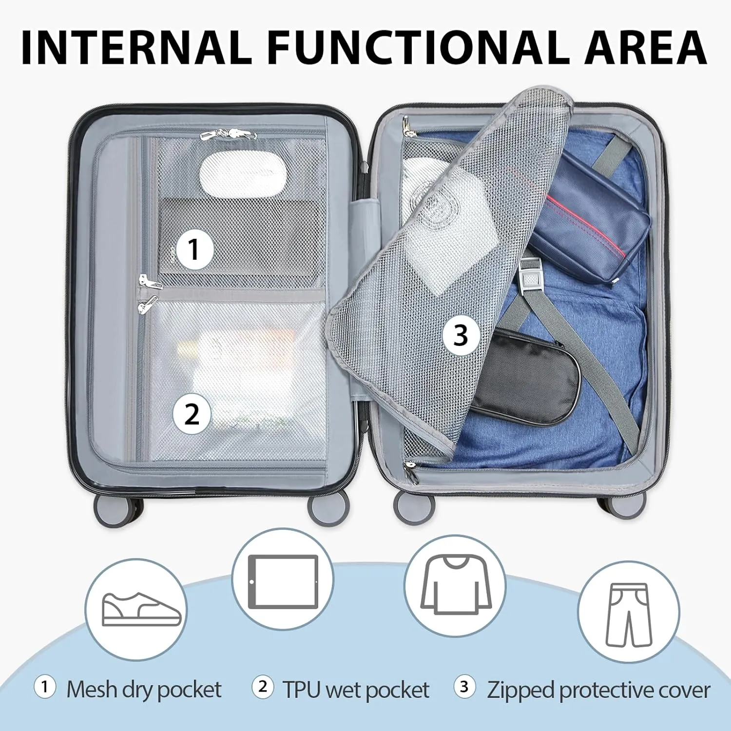 EMPSIGN Carry On Luggage with Spinner Wheels, Hard Shell Carry-On Suitcase 21x14x9 Airline Approved & Built-in TSA Lock, Durable Travel Rolling Suitcase, Carry-On 20-Inch, Light Blue