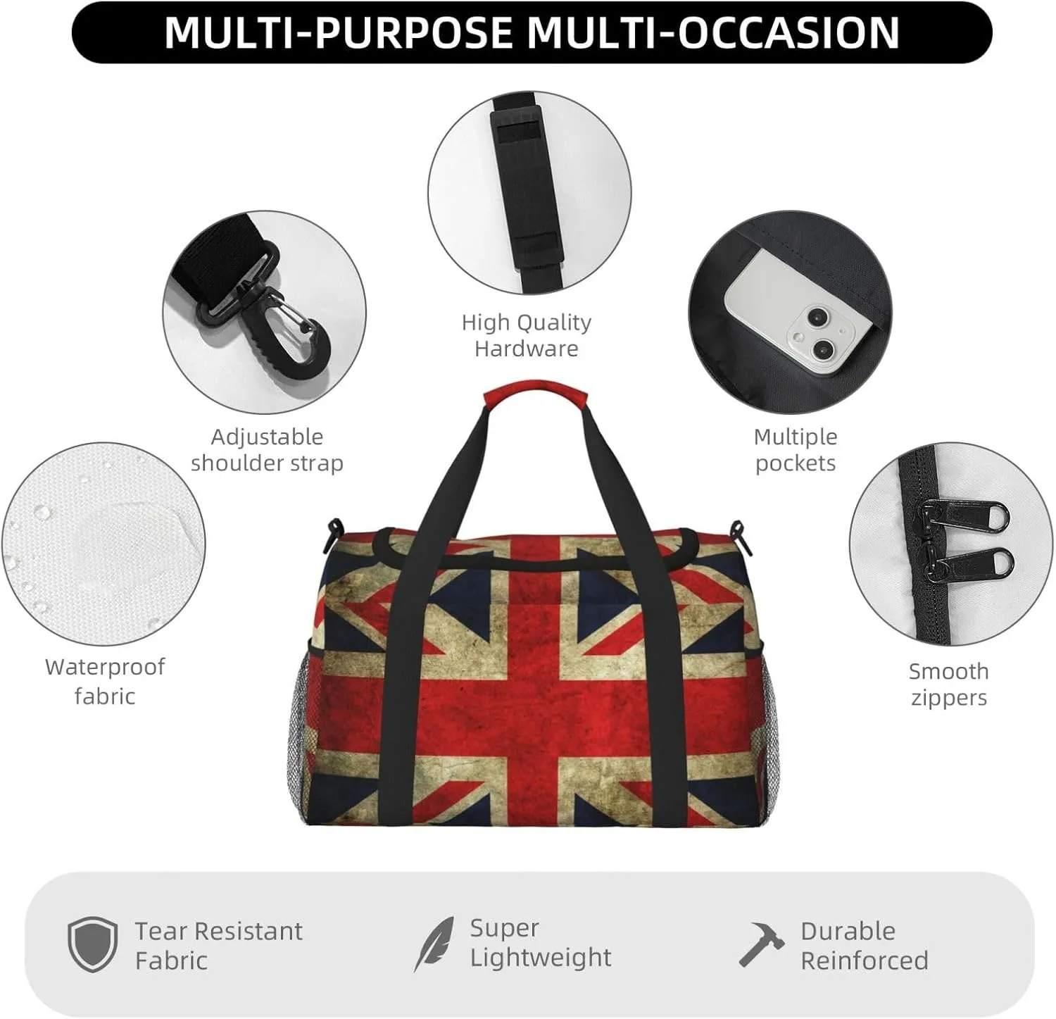 England Flag Travel Duffel Bag Large Foldable Waterproof Overnight Bag For Beach Swim Bags Pool Sports Gym