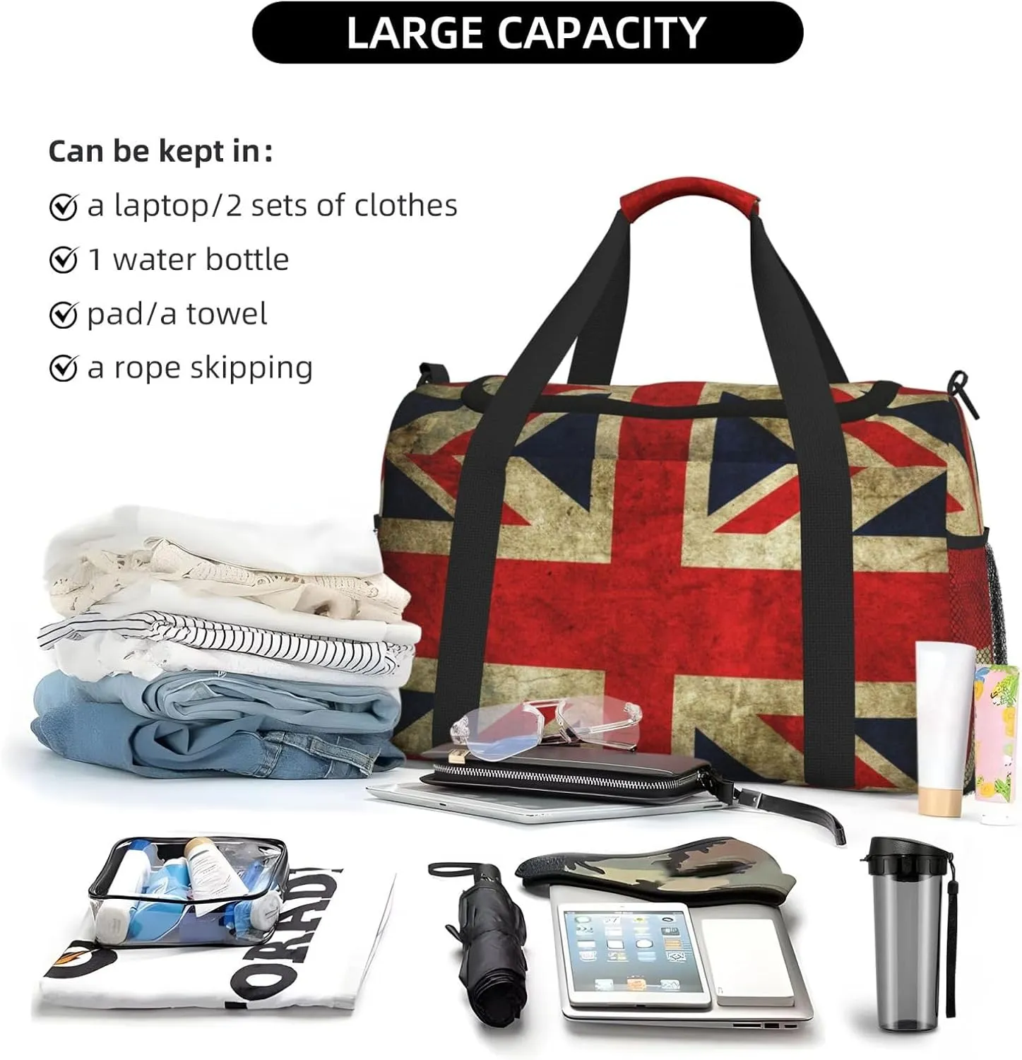 England Flag Travel Duffel Bag Large Foldable Waterproof Overnight Bag For Beach Swim Bags Pool Sports Gym