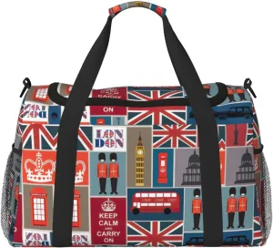 England Symbols Print Everyday Use Travel Duffle Bag Large Capacity Travel Bag Stylish Functional Bag