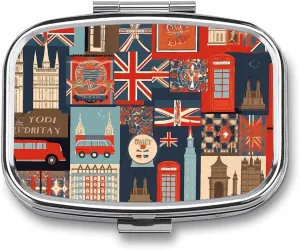 England Symbols Travel Pill Organizer A Daily Pill Box for Supplements 2 Compartment Pill Case Convenient for Carrying and Storing Medicines Box
