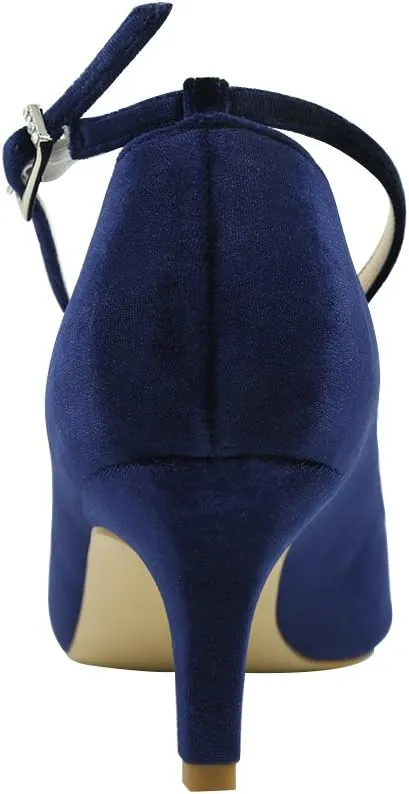 ERIJUNOR Low Heel Pumps for Women Comfort Kitten Heels Rhinestone Brooch Evening Dress Shoes