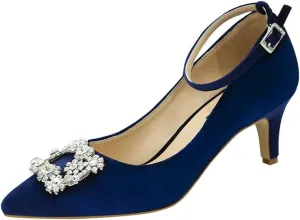 ERIJUNOR Low Heel Pumps for Women Comfort Kitten Heels Rhinestone Brooch Evening Dress Shoes