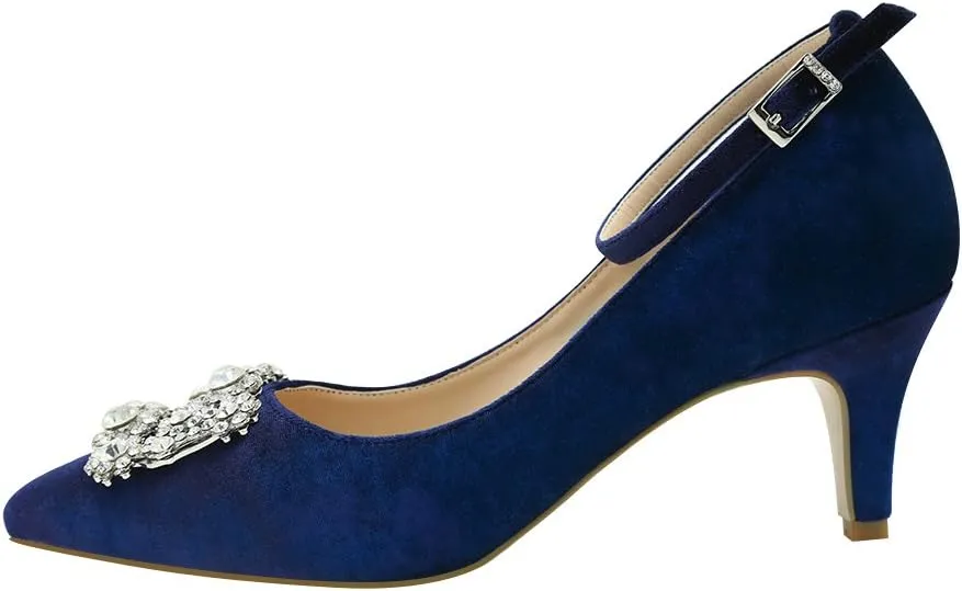 ERIJUNOR Low Heel Pumps for Women Comfort Kitten Heels Rhinestone Brooch Evening Dress Shoes