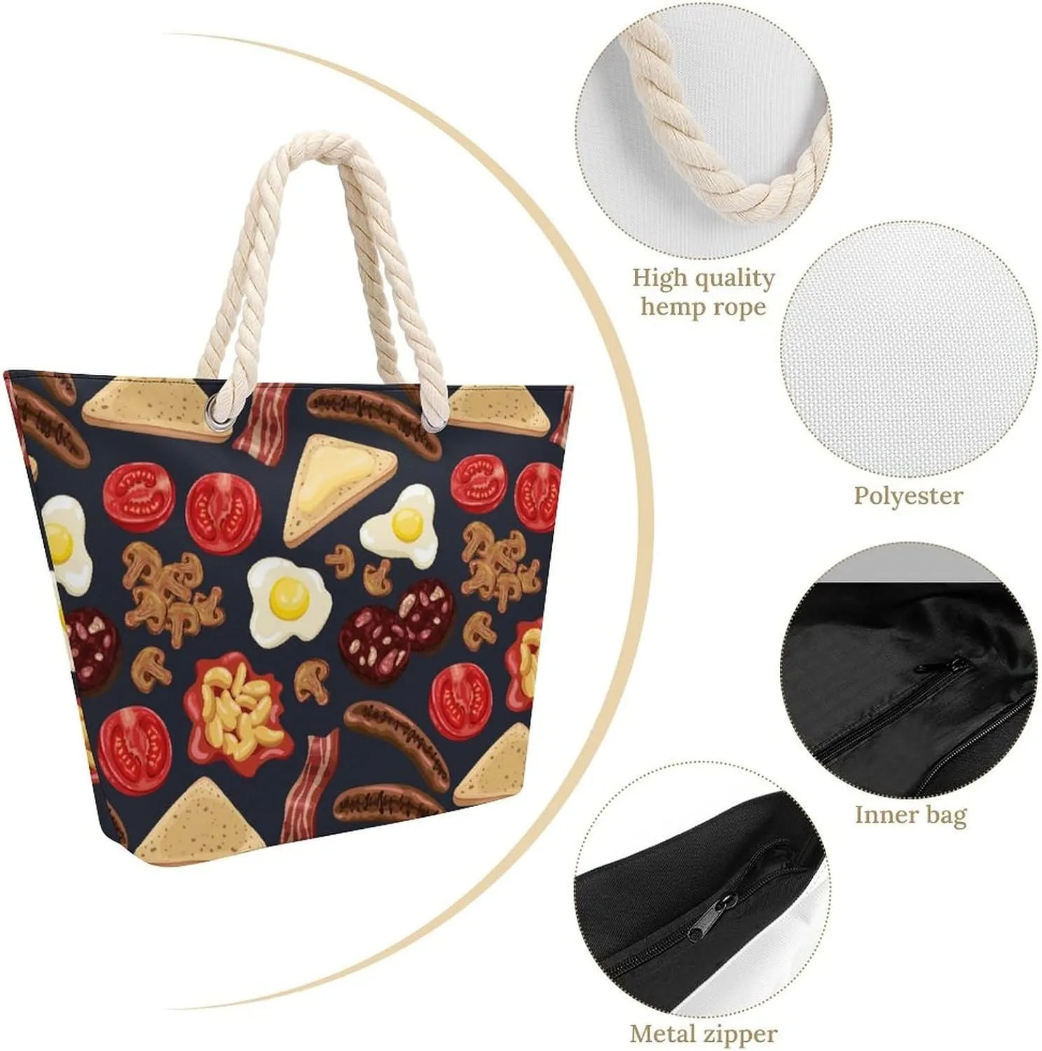 Ethnic Vintage Tribal Beach Bags for Women Waterproof Large Tote Bag with Zipper Travel Carry Bag Grocery Handbag