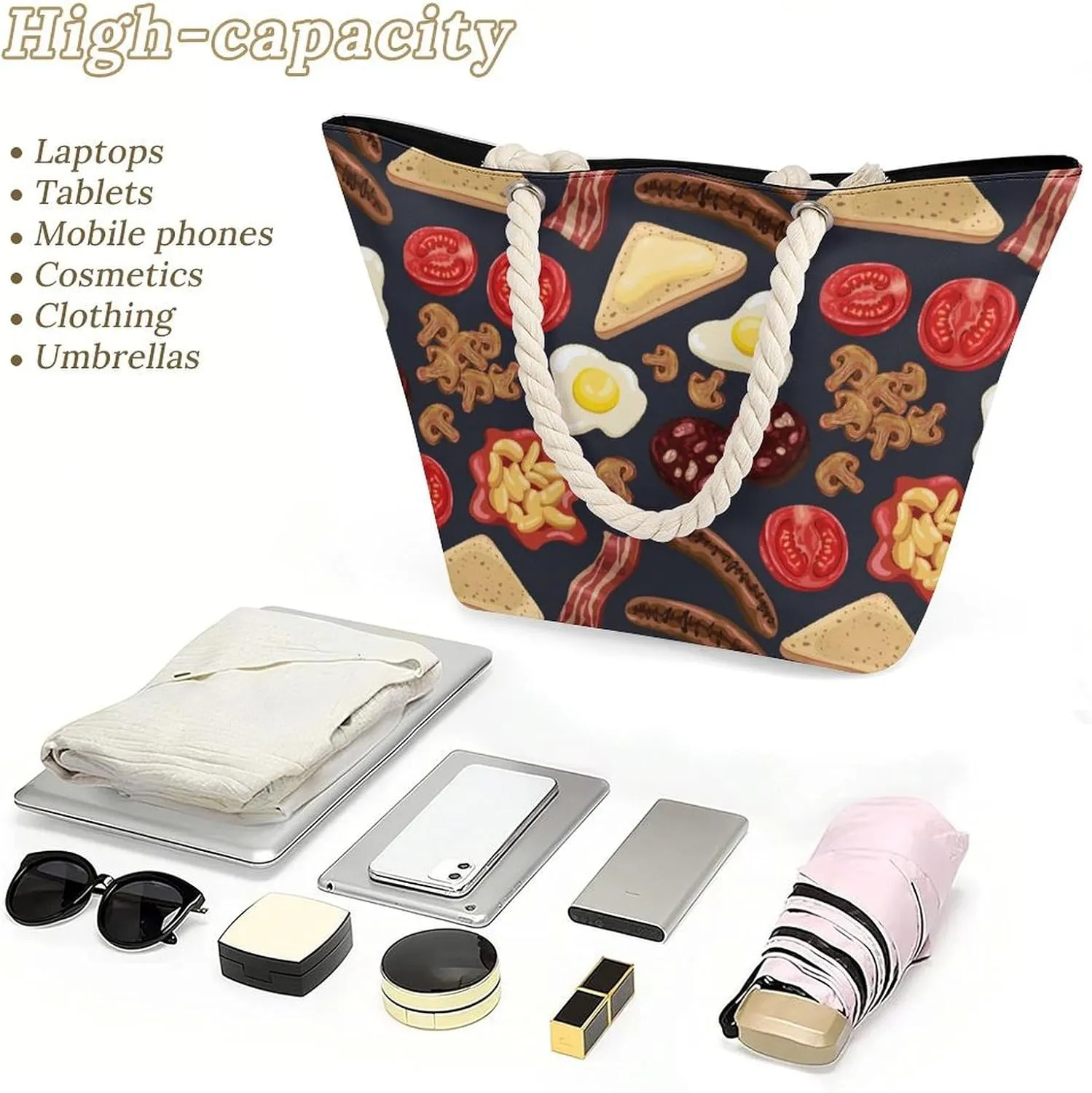 Ethnic Vintage Tribal Beach Bags for Women Waterproof Large Tote Bag with Zipper Travel Carry Bag Grocery Handbag
