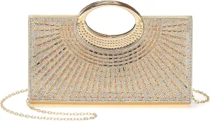 Evening Bags Clutch Purses for Women Formal, Rhinestone Handbags Purse Shoulder Bag with Chain Sparkly for Wedding Guest Party Gold