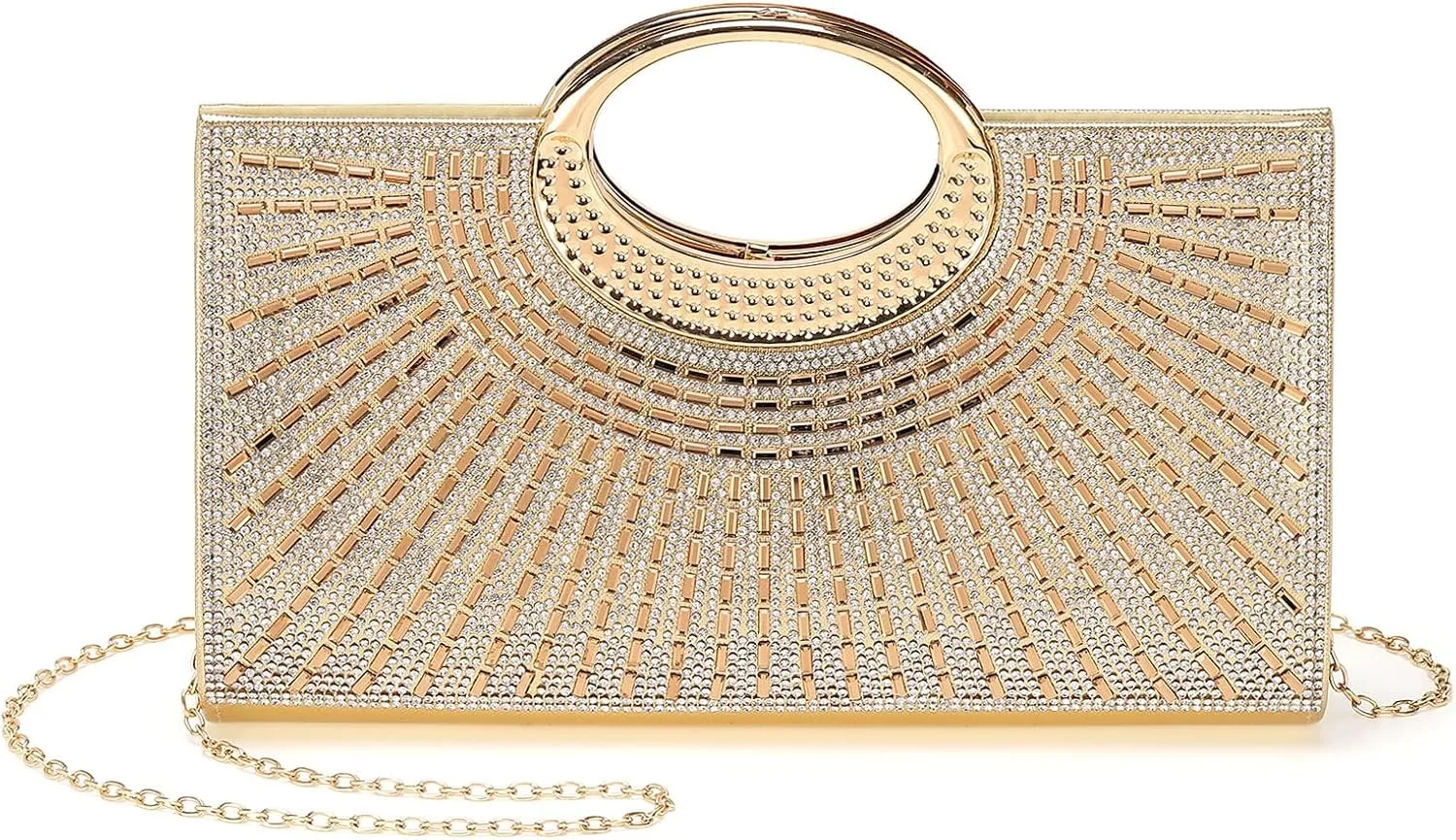 Evening Bags Clutch Purses for Women Formal, Rhinestone Handbags Purse Shoulder Bag with Chain Sparkly for Wedding Guest Party Gold