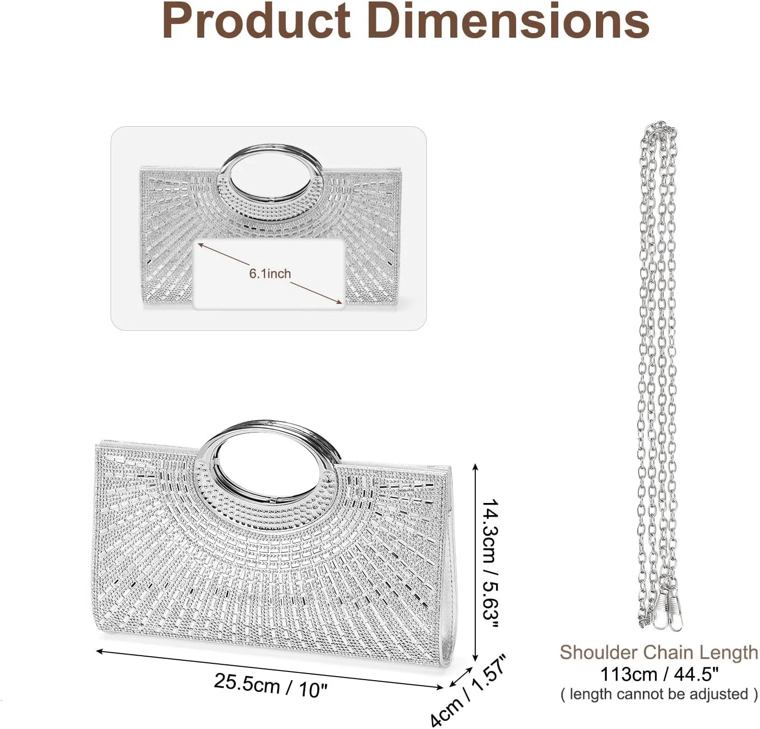 Evening Bags Clutch Purses for Women Formal, Rhinestone Handbags Purse Shoulder Bag with Chain Sparkly for Wedding Guest Party Silver