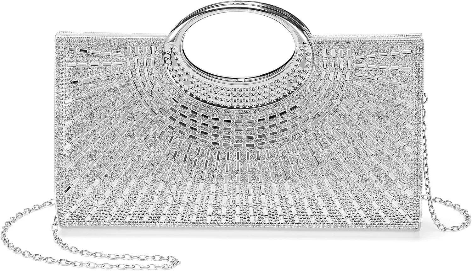 Evening Bags Clutch Purses for Women Formal, Rhinestone Handbags Purse Shoulder Bag with Chain Sparkly for Wedding Guest Party Silver