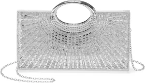 Evening Bags Clutch Purses for Women Formal, Rhinestone Handbags Purse Shoulder Bag with Chain Sparkly for Wedding Guest Party Silver