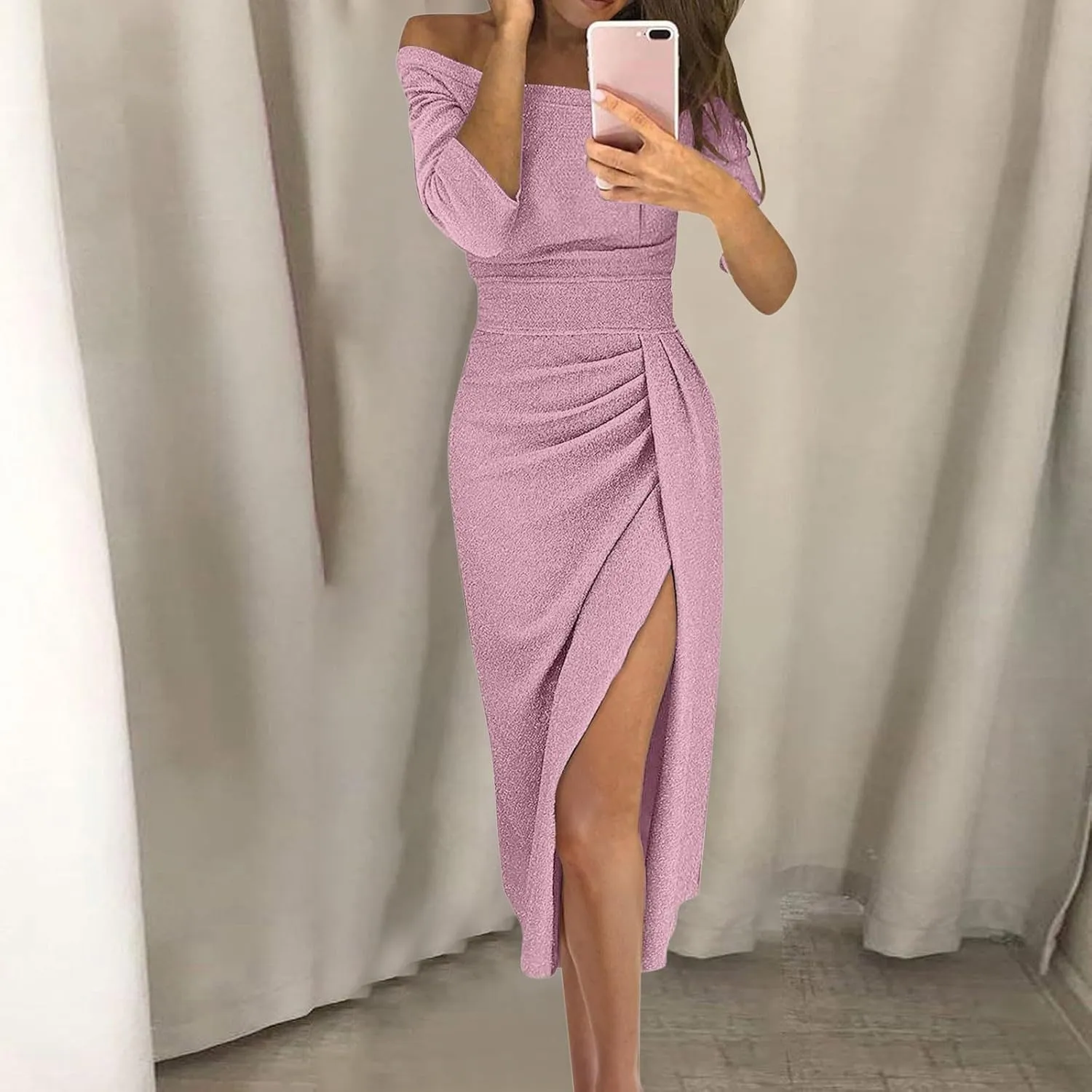 Evening Dresses for Women Elegant Long Sleeve Sequin Mini Dresses Sexy Ruched Bodycon Sparkly Glitter Cocktail Party Dresses