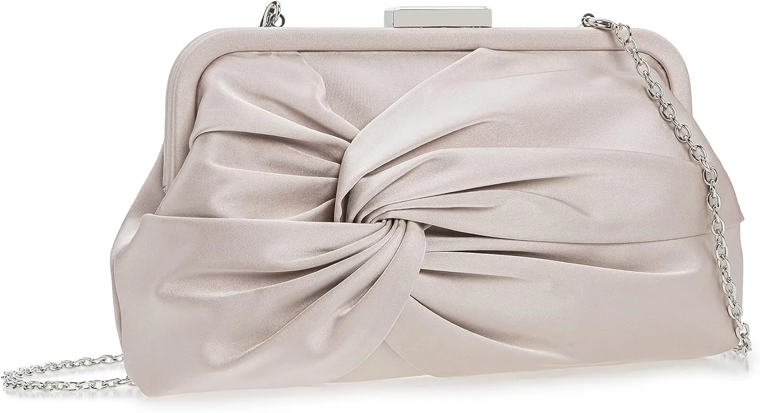 Evening Purse for Women Dressy Soft Pleated Knot Party Clutch Satin Frame Formal Handbag for Wedding/Prom/Cocktail