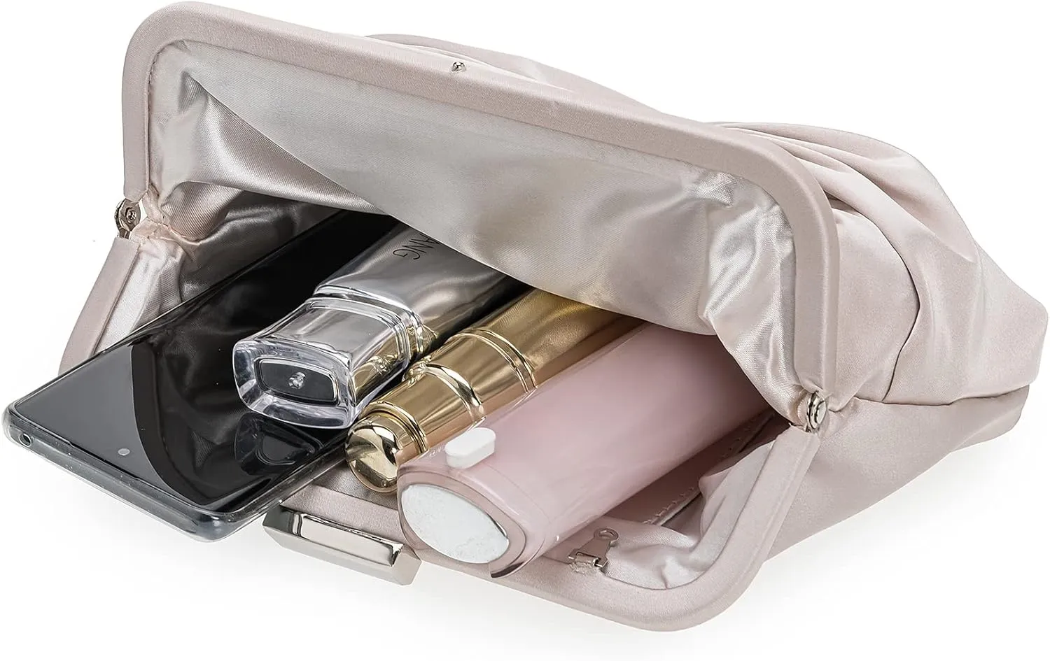 Evening Purse for Women Dressy Soft Pleated Knot Party Clutch Satin Frame Formal Handbag for Wedding/Prom/Cocktail