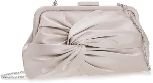 Evening Purse for Women Dressy Soft Pleated Knot Party Clutch Satin Frame Formal Handbag for Wedding/Prom/Cocktail