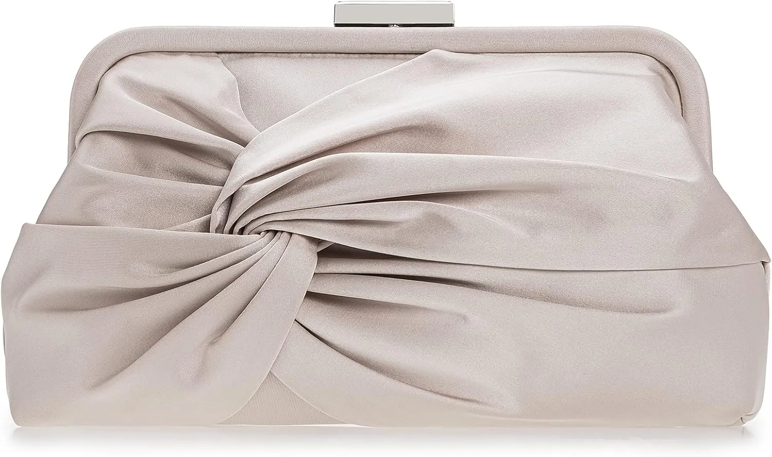 Evening Purse for Women Dressy Soft Pleated Knot Party Clutch Satin Frame Formal Handbag for Wedding/Prom/Cocktail