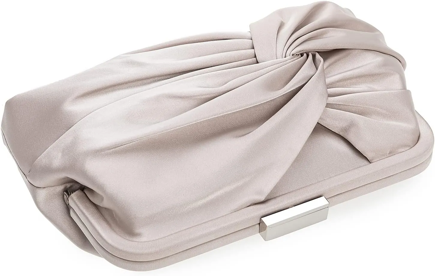 Evening Purse for Women Dressy Soft Pleated Knot Party Clutch Satin Frame Formal Handbag for Wedding/Prom/Cocktail