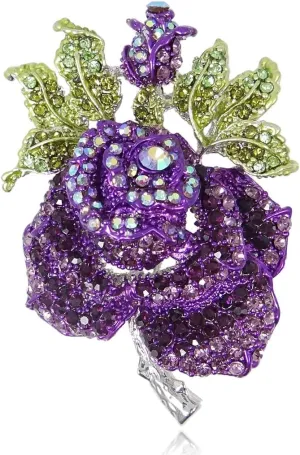 EVER FAITH Mothers' Gifts Austrian Crystal Enamel Rose Flower Leaf Brooch