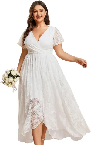 Ever-Pretty Plus Women's V Neck Ruffles Sleeves Lace Summer Plus Size Semi Formal Dress for Curvy Women 01489-DA