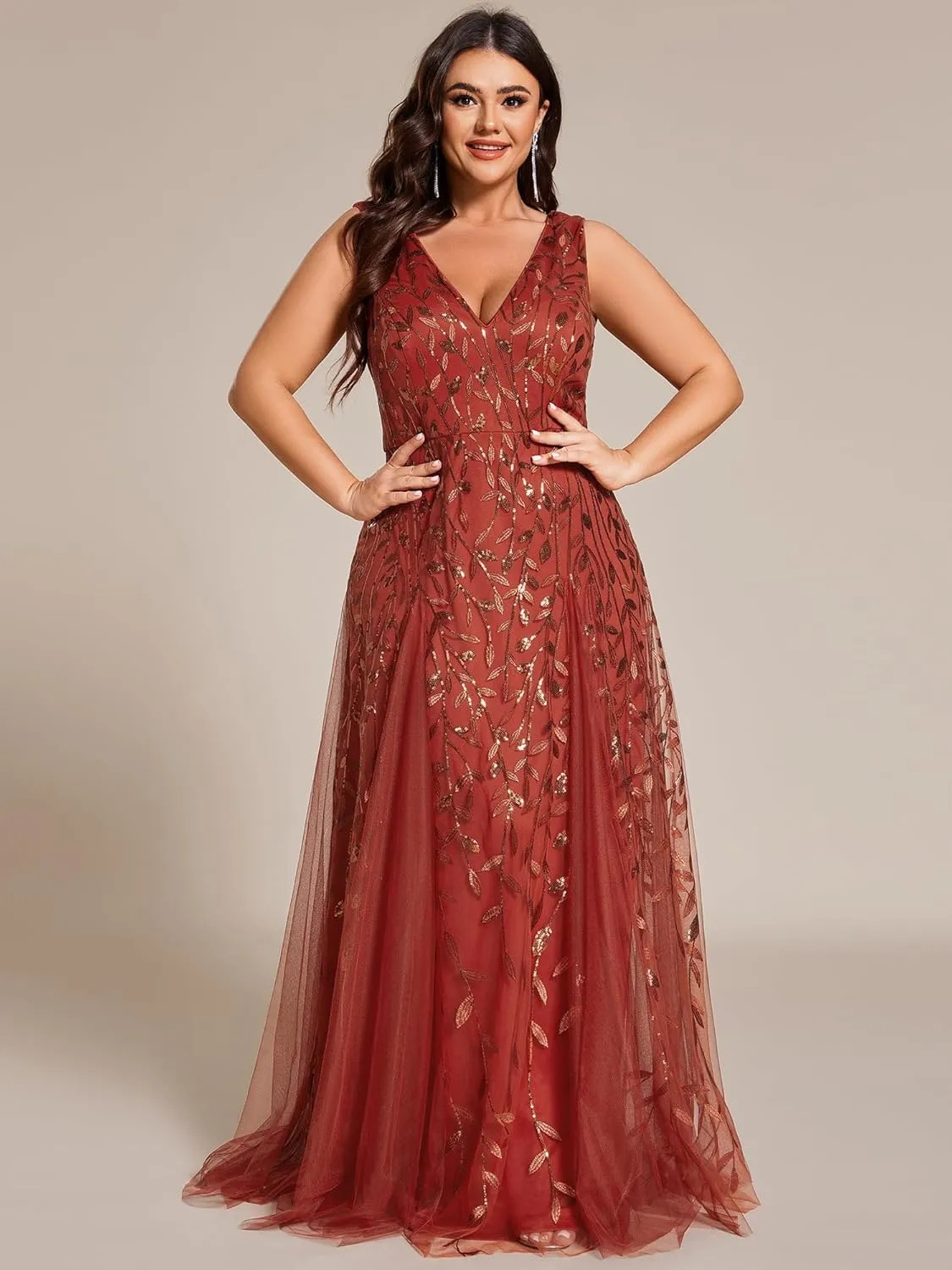 Ever-Pretty Plus Women's V Neck Sleeveless Embroidery A Line Plus Size Floor Length Evening Dresses 02130-DAPH