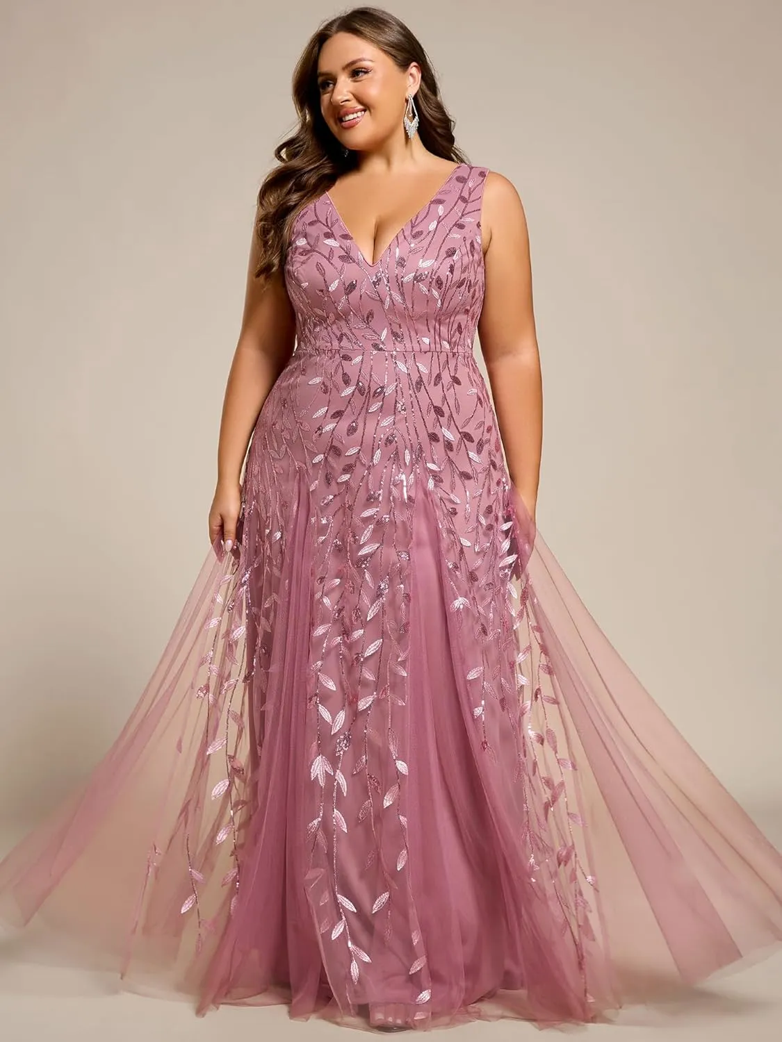Ever-Pretty Plus Women's V Neck Sleeveless Embroidery A Line Plus Size Floor Length Evening Dresses 02130-DAPH