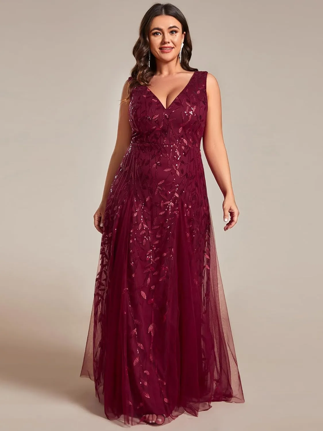 Ever-Pretty Plus Women's V Neck Sleeveless Embroidery A Line Plus Size Floor Length Evening Dresses 02130-DAPH