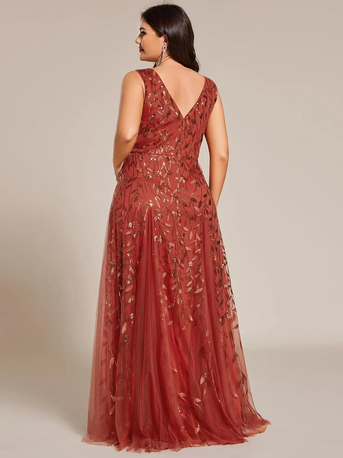 Ever-Pretty Plus Women's V Neck Sleeveless Embroidery A Line Plus Size Floor Length Evening Dresses 02130-DAPH