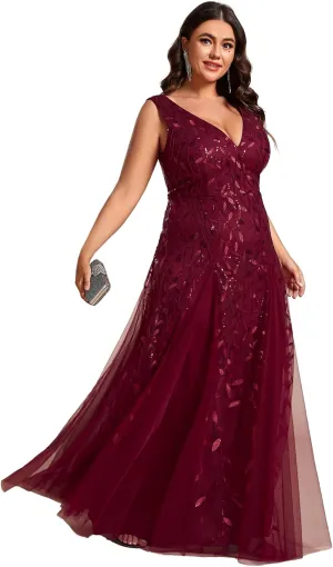 Ever-Pretty Plus Women's V Neck Sleeveless Embroidery A Line Plus Size Floor Length Evening Dresses 02130-DAPH