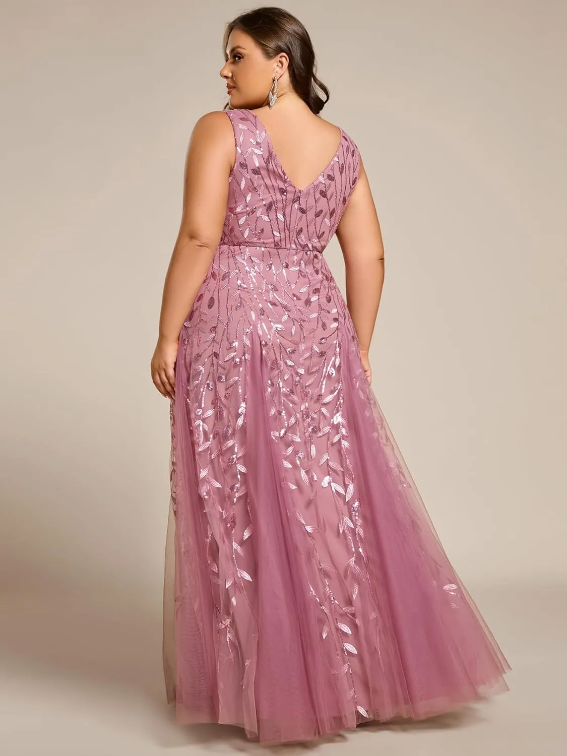 Ever-Pretty Plus Women's V Neck Sleeveless Embroidery A Line Plus Size Floor Length Evening Dresses 02130-DAPH