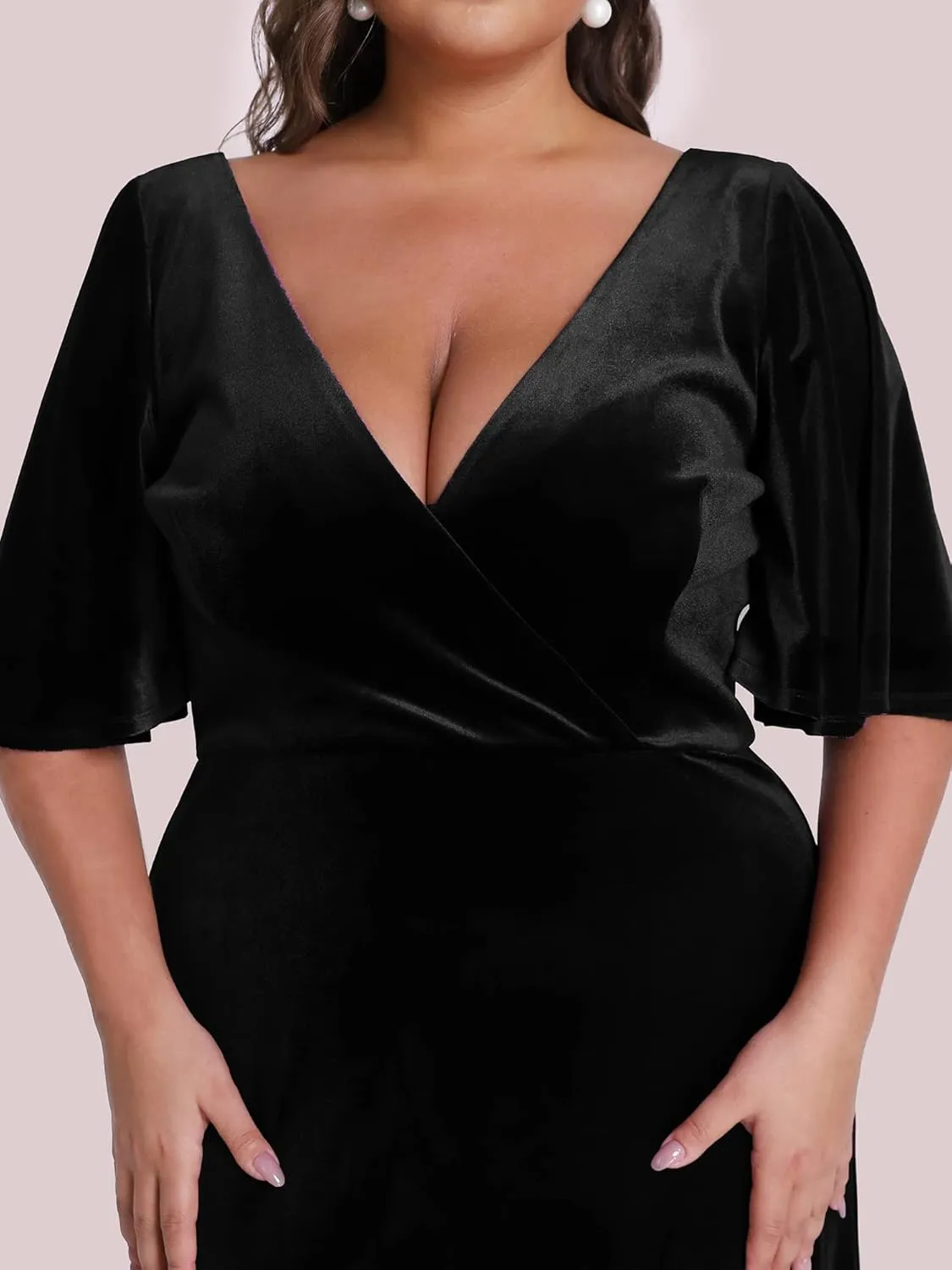 Ever-Pretty Plus Women's V Neck Velvet A Line Half Sleeves Floor Length Winter Plus Size Formal Evening Dresses 00861-DAPH
