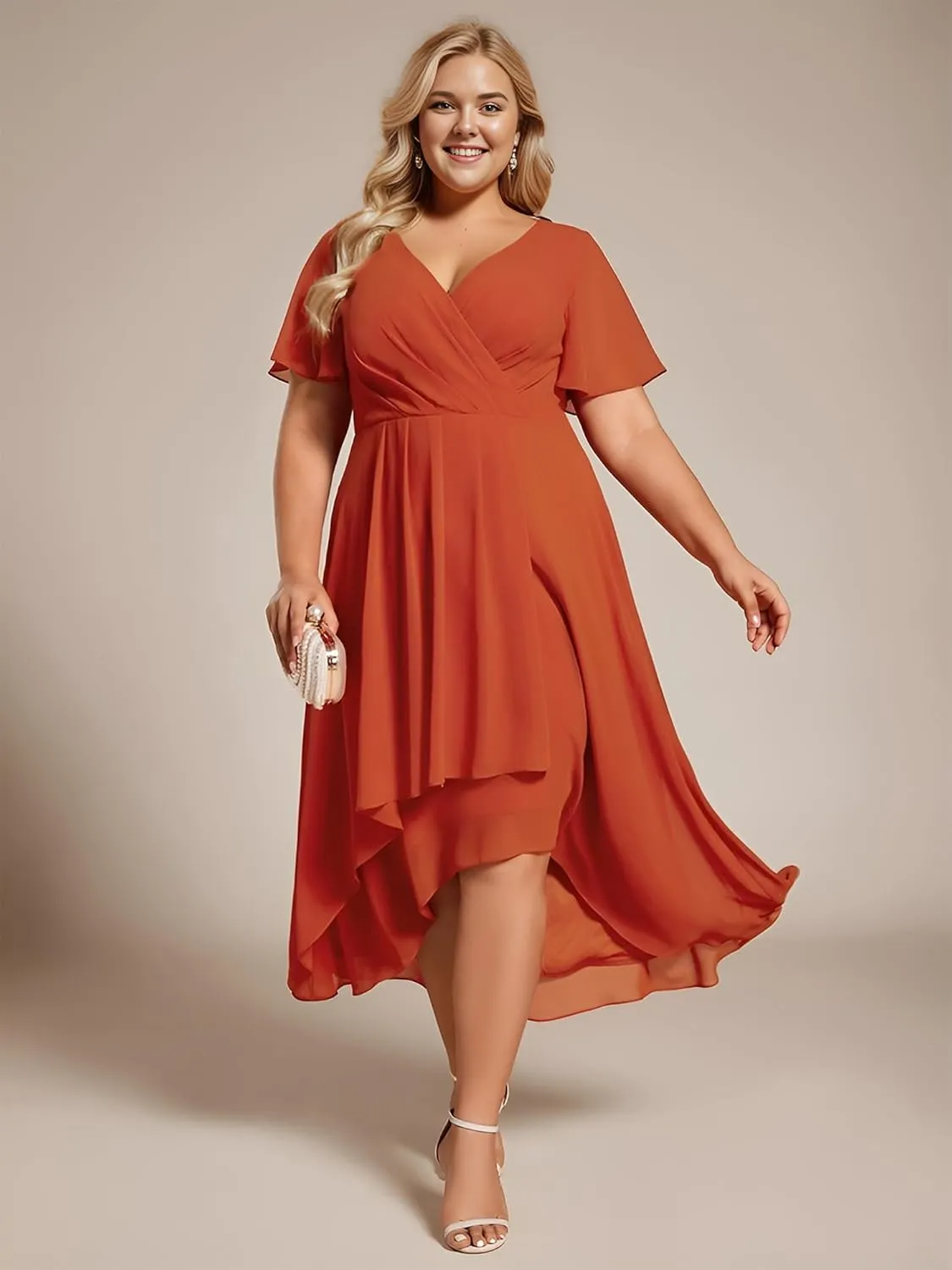 Ever-Pretty Women's A Line Curvy Pleated Chiffon Plus Size Semi Formal Dress