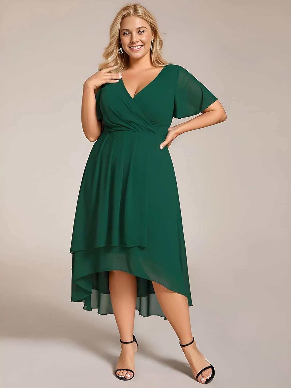 Ever-Pretty Women's A Line Curvy Pleated Chiffon Plus Size Semi Formal Dress