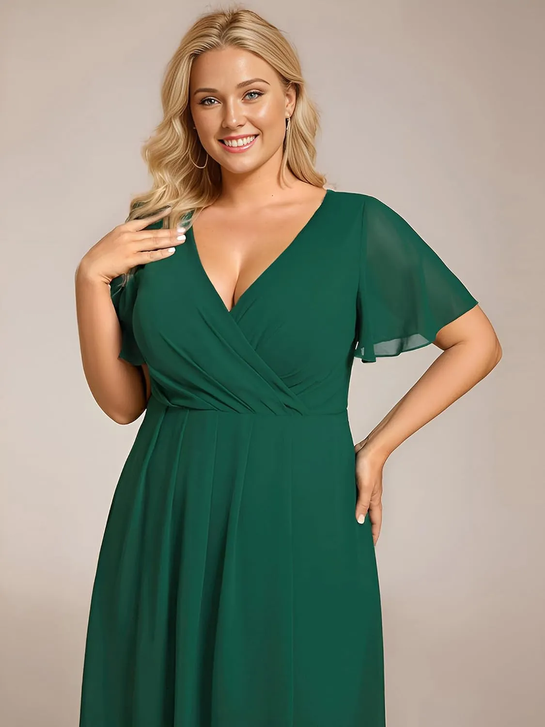 Ever-Pretty Women's A Line Curvy Pleated Chiffon Plus Size Semi Formal Dress