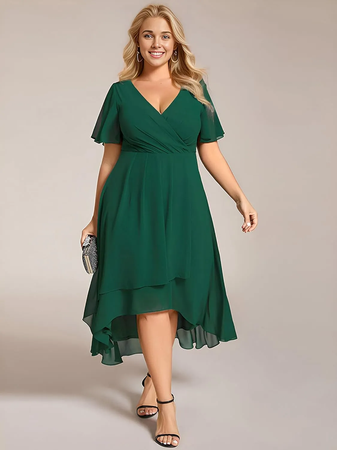 Ever-Pretty Women's A Line Curvy Pleated Chiffon Plus Size Semi Formal Dress