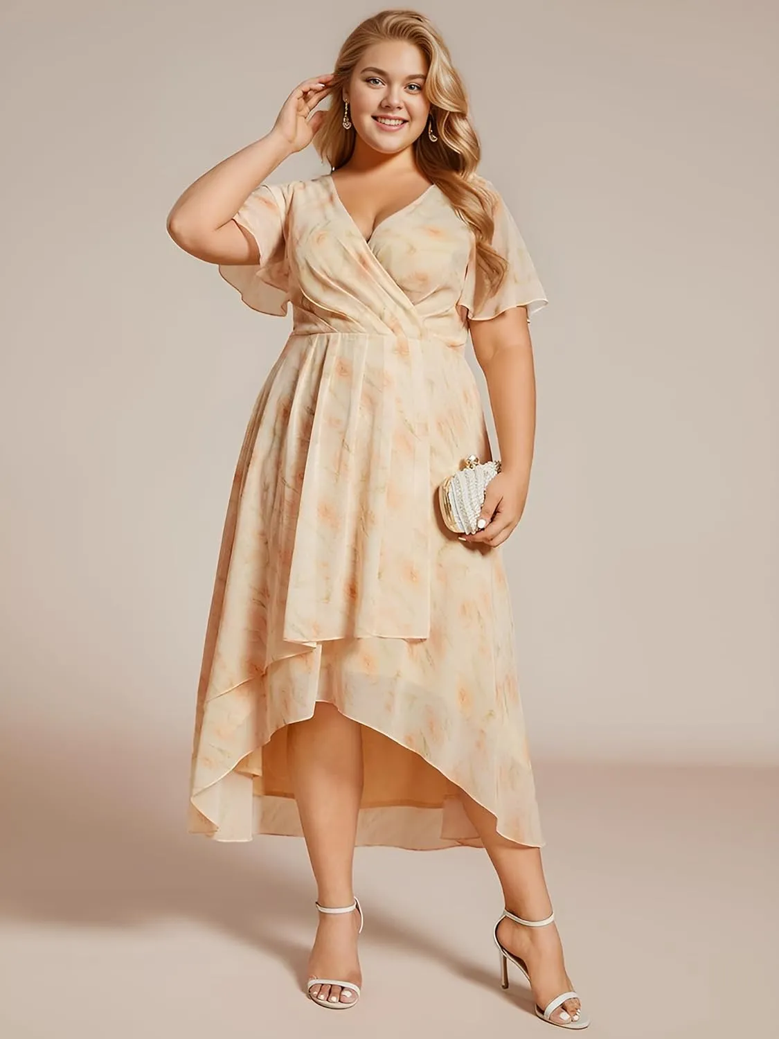 Ever-Pretty Women's A Line Curvy Pleated Chiffon Plus Size Semi Formal Dress