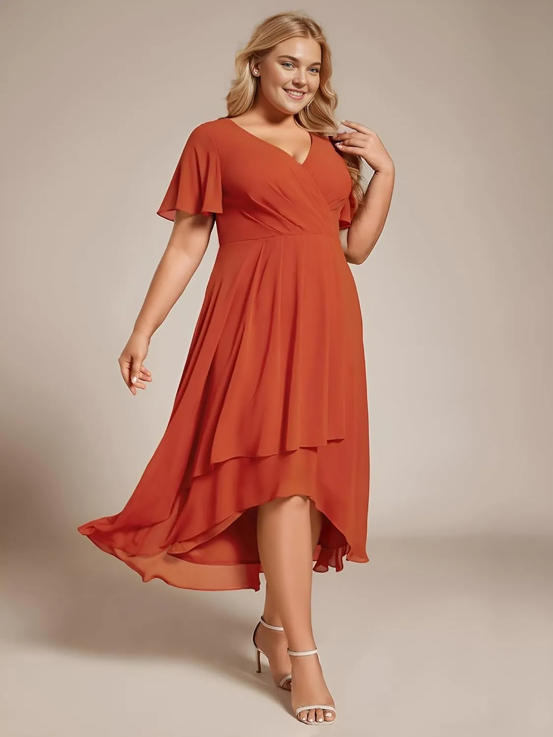 Ever-Pretty Women's A Line Curvy Pleated Chiffon Plus Size Semi Formal Dress