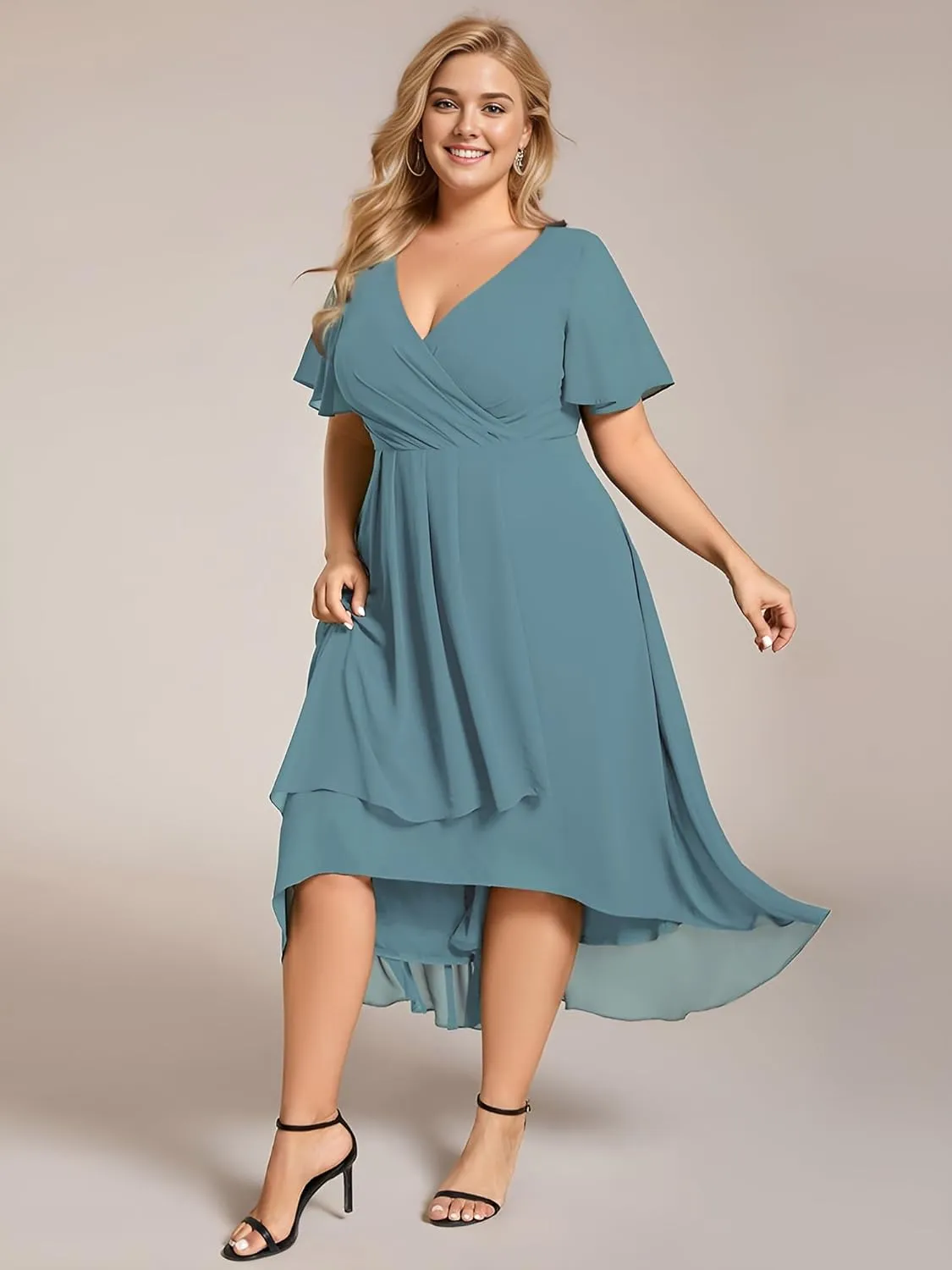 Ever-Pretty Women's A Line Curvy Pleated Chiffon Plus Size Semi Formal Dress