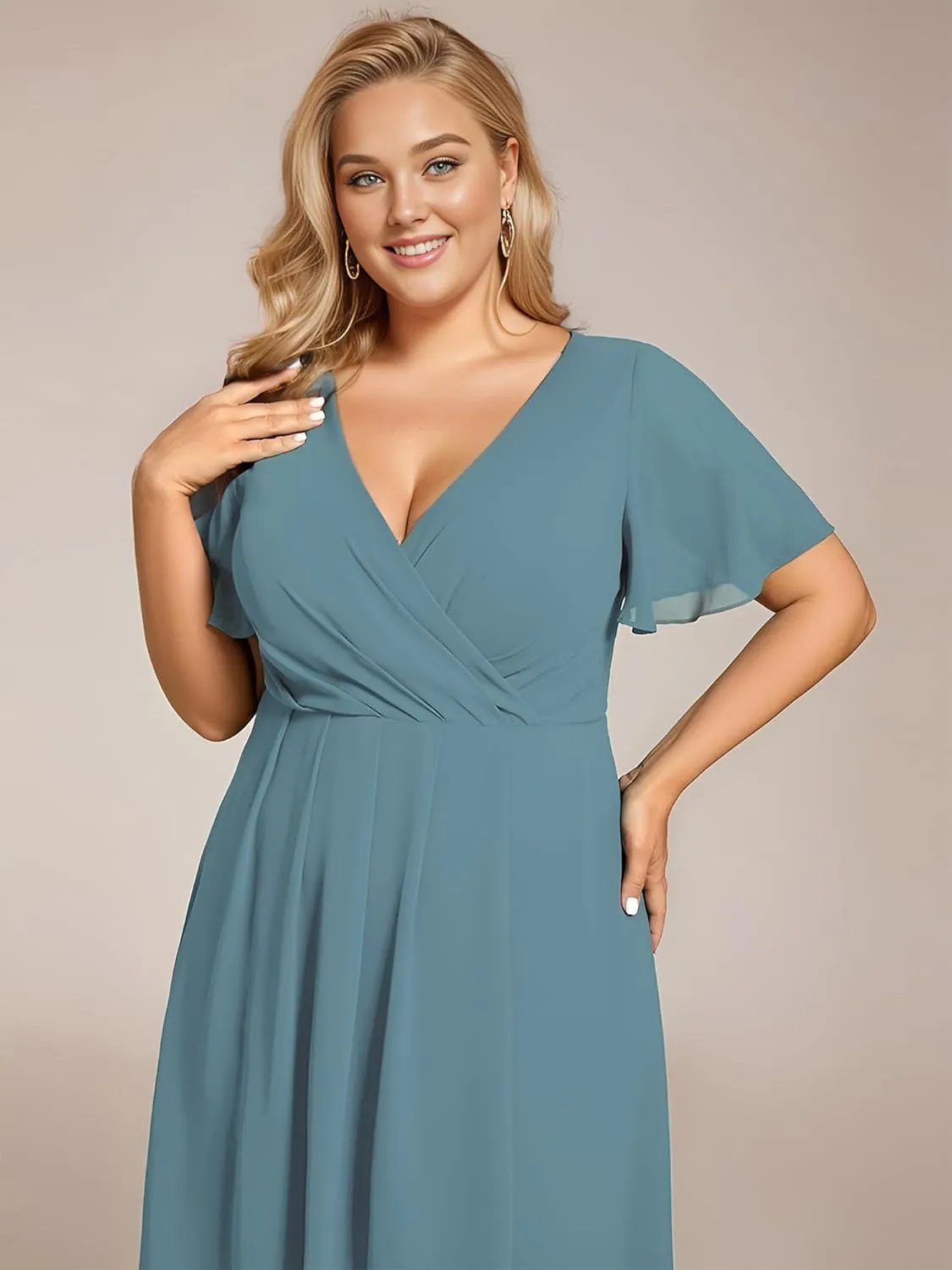Ever-Pretty Women's A Line Curvy Pleated Chiffon Plus Size Semi Formal Dress