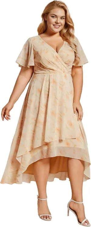 Ever-Pretty Women's A Line Curvy Pleated Chiffon Plus Size Semi Formal Dress