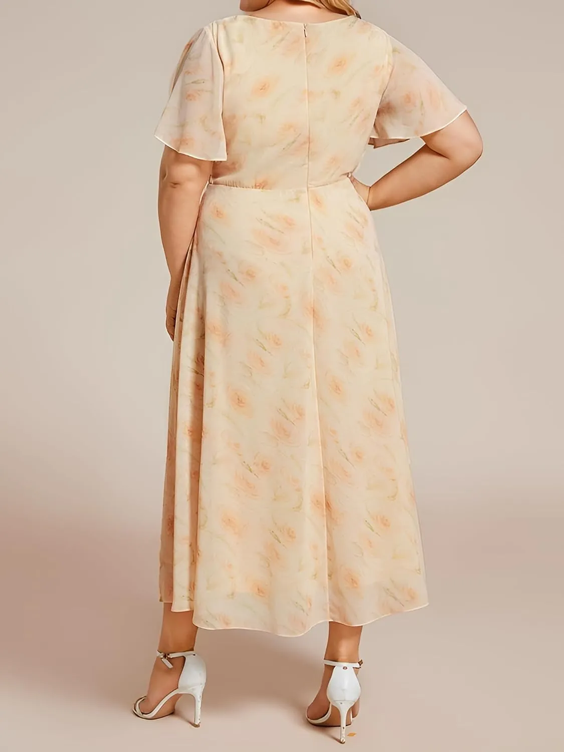 Ever-Pretty Women's A Line Curvy Pleated Chiffon Plus Size Semi Formal Dress