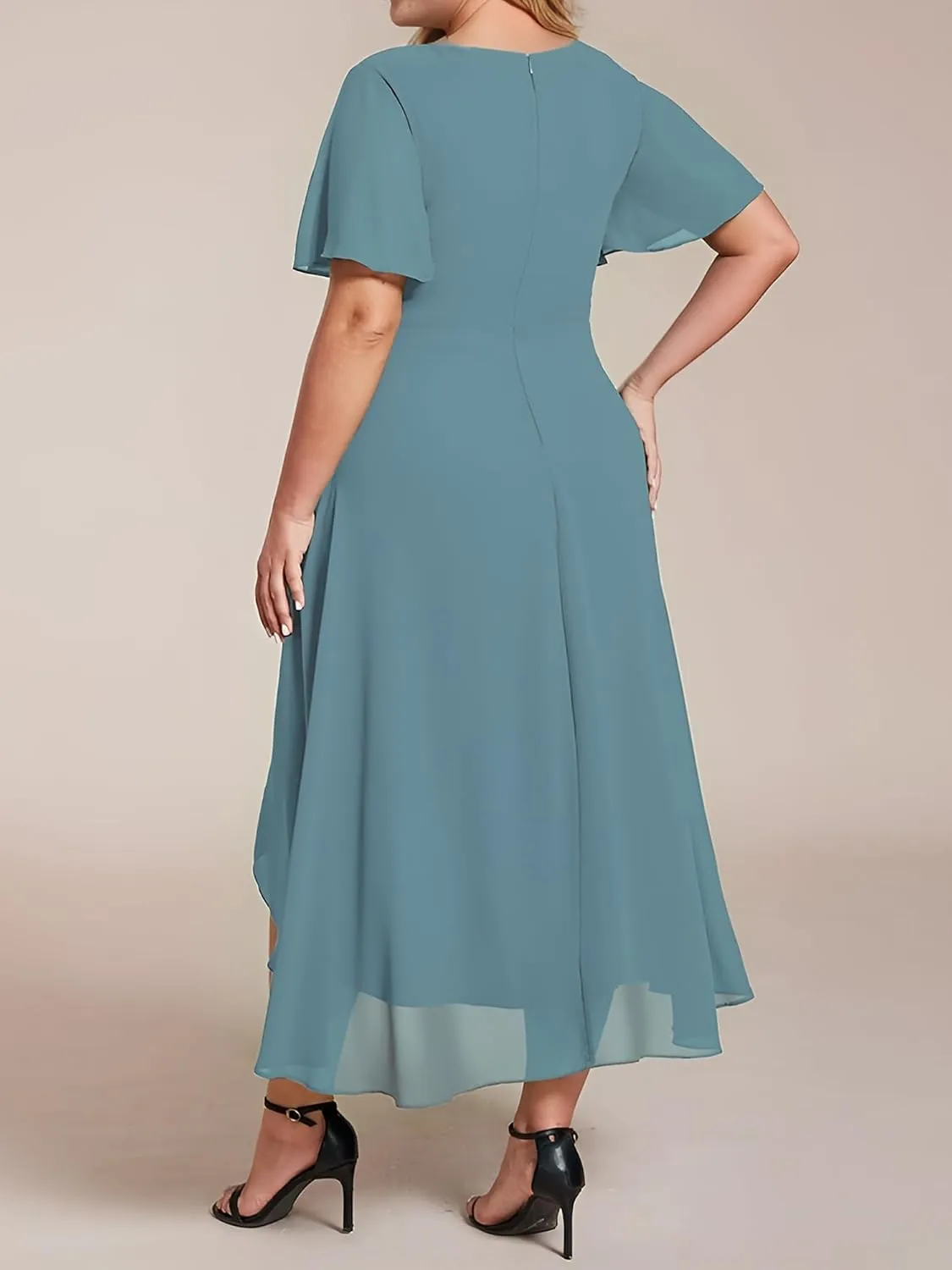 Ever-Pretty Women's A Line Curvy Pleated Chiffon Plus Size Semi Formal Dress