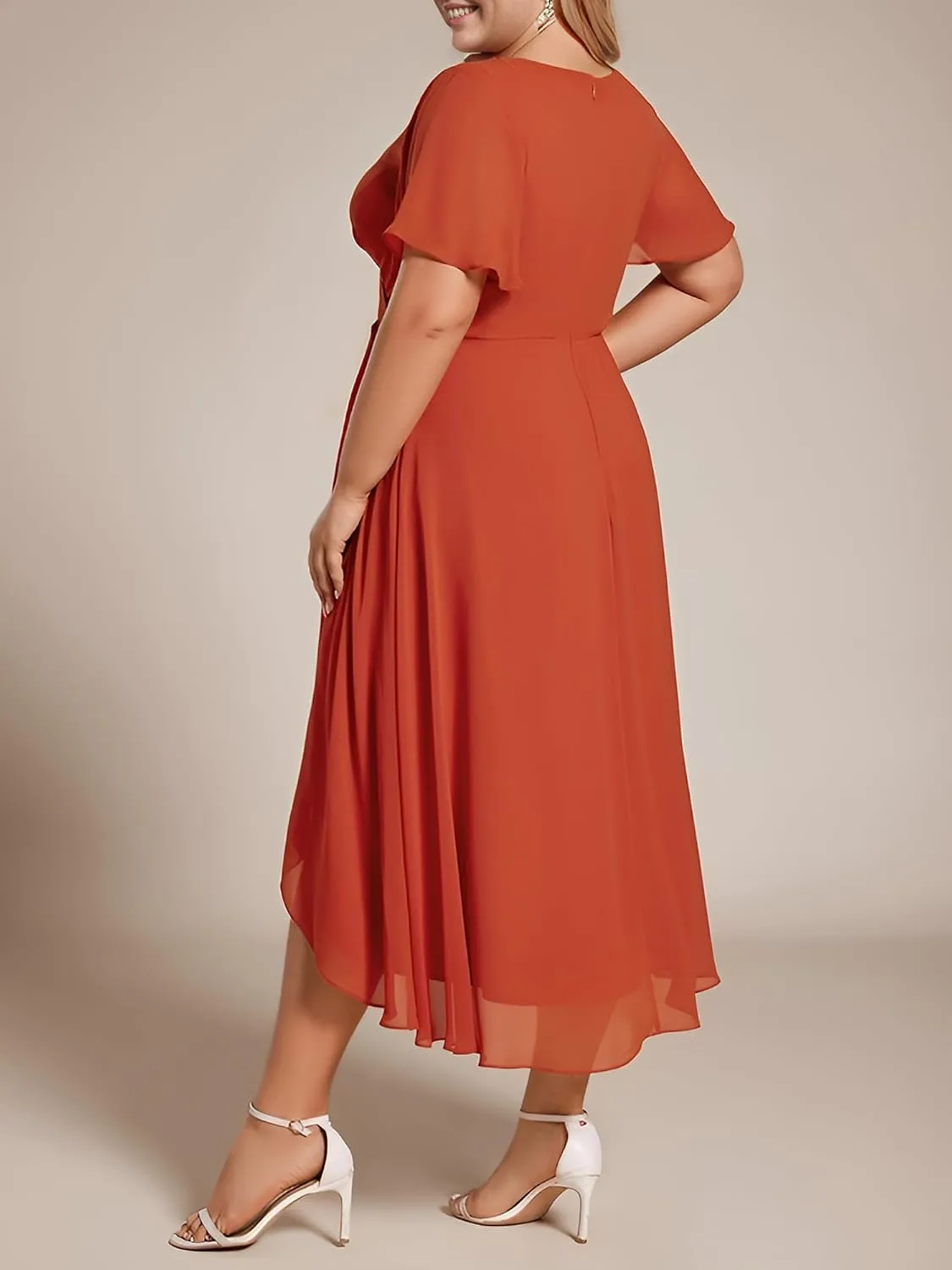 Ever-Pretty Women's A Line Curvy Pleated Chiffon Plus Size Semi Formal Dress