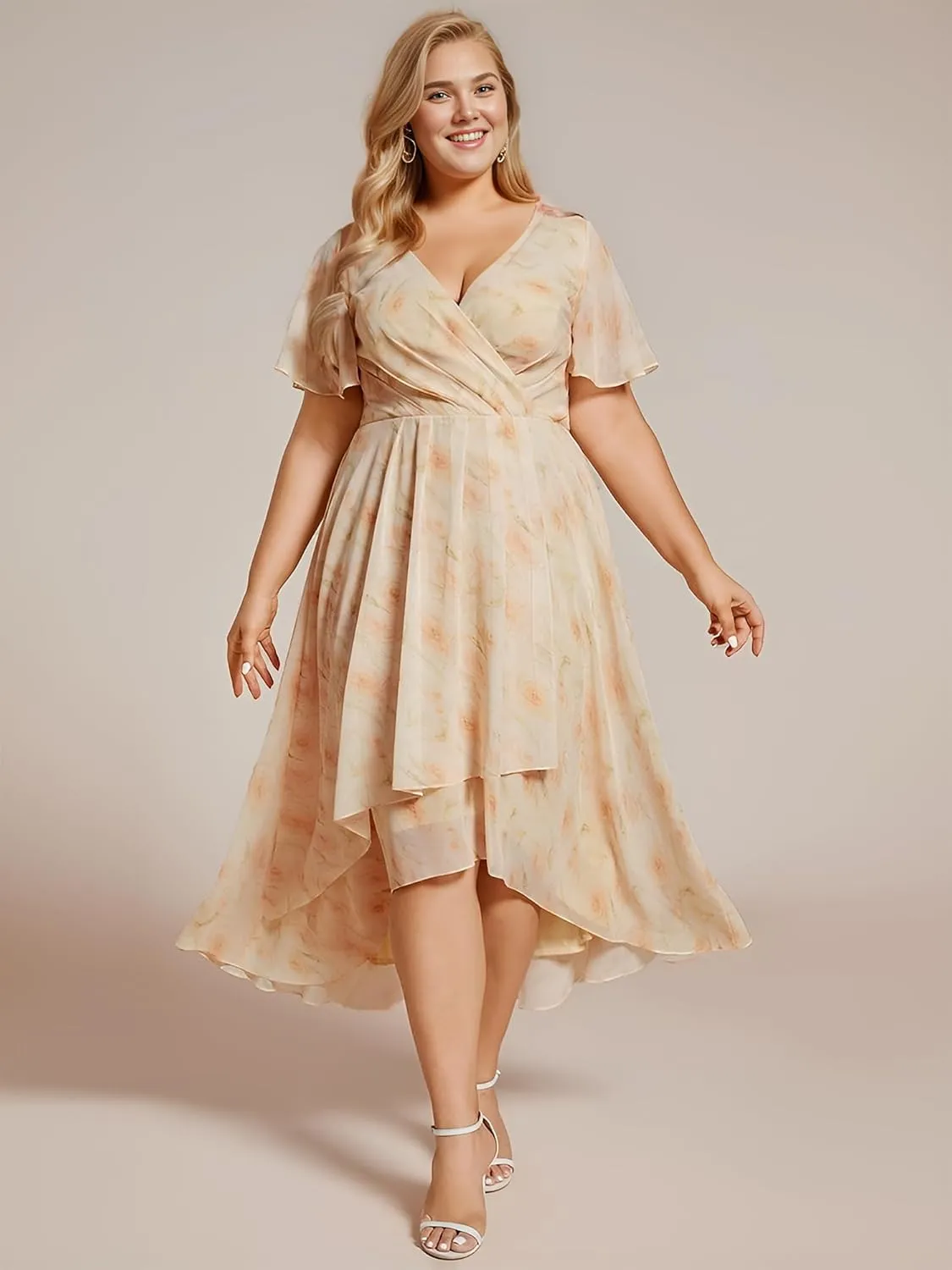 Ever-Pretty Women's A Line Curvy Pleated Chiffon Plus Size Semi Formal Dress